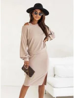 Béžový dámský úpletový komplet se šaty bez rukávů model 20543824 - Moon