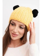 Dámská zimní čepice vlněná s bambulí model 21817789 žlutá - K-Fashion Dámská zimní čepice vlněná s bambulí model 21817789 žlutá - K-Fashion