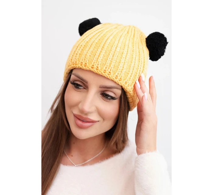 Dámská zimní čepice vlněná s bambulí model 21817789 žlutá - K-Fashion Dámská zimní čepice vlněná s bambulí model 21817789 žlutá - K-Fashion