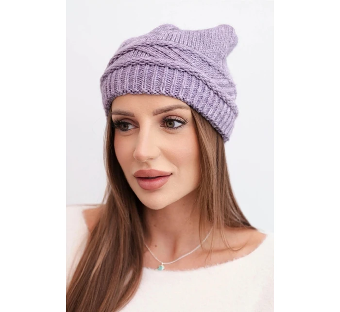 Dámská zimní čepice z vlny a s vzorem fialová model 21817817 - K-Fashion Dámská zimní čepice z vlny a s vzorem fialová model 21817817 - K-Fashion