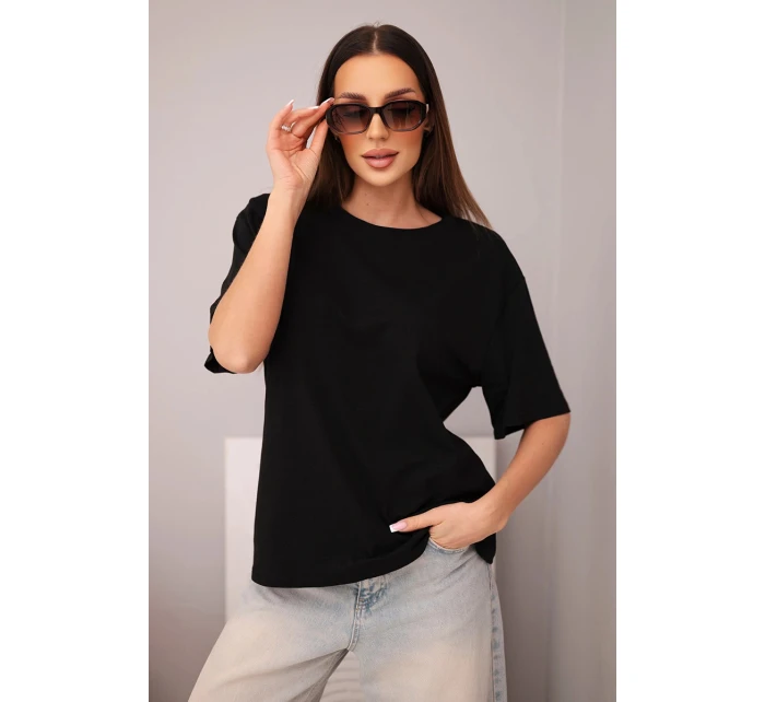 Dámska bavlnená základná blúzka s krátkymi rukávmi čierna