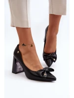 Lodičky na podpatku s mašlí černé model 21649223 - VINCEZA