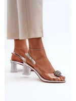 Průhledné sandály na podpatku s ozdobou stříbrné D&A model 21655900 - S.Barski Průhledné sandály na podpatku s ozdobou stříbrné D&A model 21655900 - S.Barski