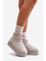 Śniegowce Damskie Na Platformie Ocieplane Futerkiem Jasnoszare Xamella