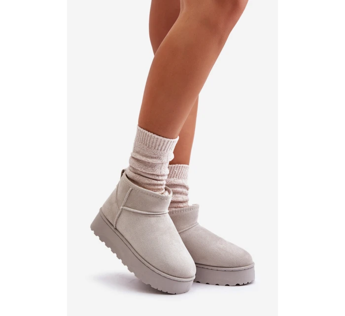 Śniegowce Damskie Na Platformie Ocieplane Futerkiem Jasnoszare Xamella