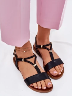 Damskie Płaskie Sandały Z Paskami S.Barski KV51-120 Czarne