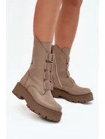 Botki Damskie Z Naturalnej Skóry Na Platformie Zazoo 3795 Beżowe