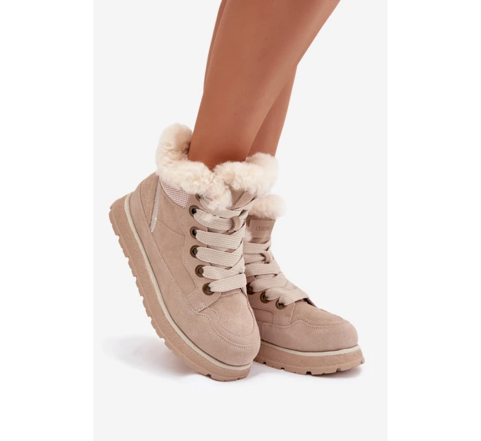 Semišové sněhule dámské na platformě s kožíškem Big Star model 21786619 béžové - Big Star Shoes
