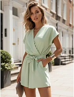 Dámsky letný overal s obálkovým výstrihom mentolový FashionStreet EY2643 Dámsky letný overal s obálkovým výstrihom mentolový FashionStreet EY2643