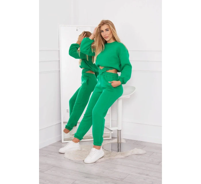 Zateplený set s krátkou mikinou zelený