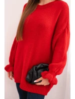 Dámsky sveter z mohéru a vlny voľného strihu červený