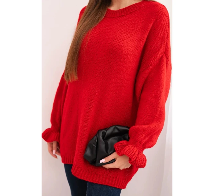 Dámsky sveter z mohéru a vlny voľného strihu červený