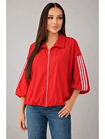 Dámská jarní model 22227948 bunda s límcem a lampasy červená - K-Fashion