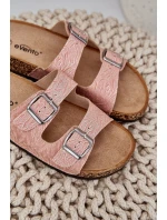 Materiałowe Klapki Na Korkowej Podeszwie Z Klamrami Różowe Atera