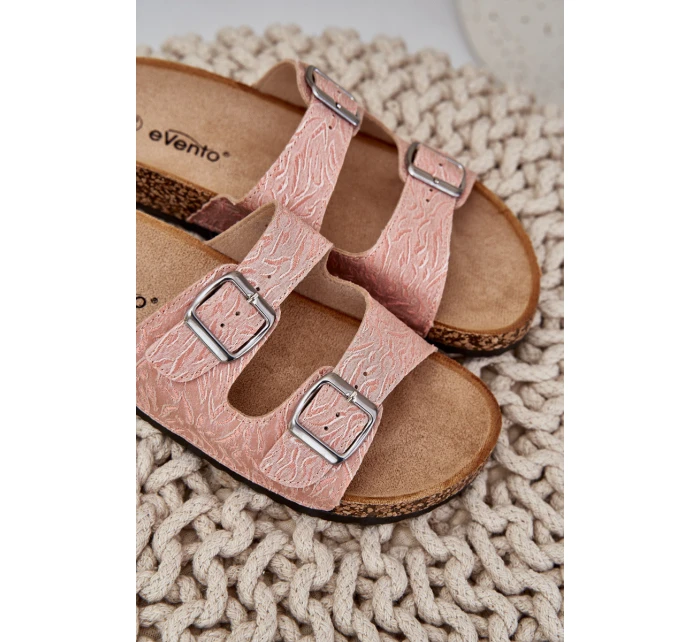 Materiałowe Klapki Na Korkowej Podeszwie Z Klamrami Różowe Atera