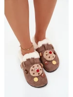 Dámské pantofle s ozdobami a přezkou vyhřívané kožešinou hnědé Thalora Dámské pantofle s ozdobami a přezkou vyhřívané kožešinou hnědé Thalora