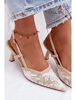 Sandály na podpatku s květinami Béžové Kelmira