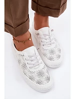 Kožené síťované dámské polobotky LR61-7083 Bílé