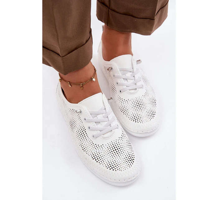 Kožené síťované dámské polobotky LR61-7083 Bílé