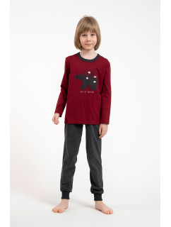 Chlapčenské pyžamo Morten, dlhé rukávy, dlhé nohavice - bordová/tmavý melír