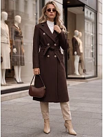 płaszcz damski z paskiem czekoladowy model 22540560 - FashionStreet