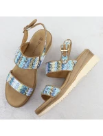 Dámske sandále na podpätku modré pletené Potocki 45302