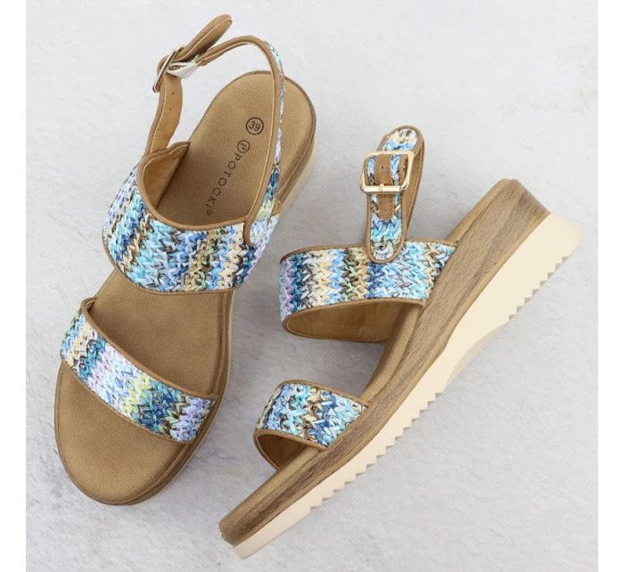 Dámske sandále na podpätku modré pletené Potocki 45302