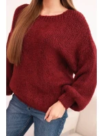 Svetr dámský s  z vlny a dlouhým rukávem bordó model 21780811 - K-Fashion
