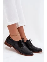 Skórzane Półbuty Damskie Eleganckie Sznurowane Zazoo 4238 Czarne