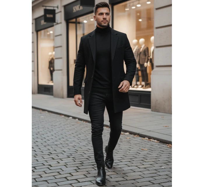 Pánsky čierny kabát FashionStreet CX0380 Pánsky čierny kabát FashionStreet CX0380