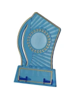 Plastová trofej - transparentná zlatá s priestorom pre 25 mm vložku a 47 mmX14 mm plaketu T-M