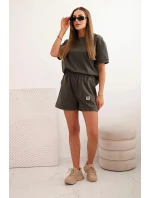 Dámská punto souprava s krátkým rukávem a model 21176894 šortkami khaki - K-Fashion
