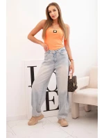 Dámske pruhované tielko s marhuľovou aplikáciou