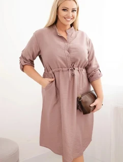 Dámská viskózová model 21723092 Plus Size s knoflíky a vázáním v pase fango - K-Fashion