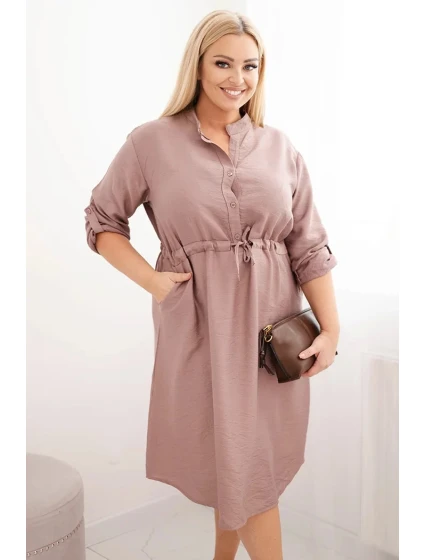 Dámska viskózna plus size sukňa s gombíkmi a viazaním v páse fango Dámska viskózna plus size sukňa s gombíkmi a viazaním v páse fango