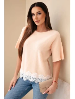 Dámsky sveter s krátkym rukávom a čipkou