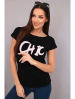 Dámska bavlnená blúzka s potlačou CHIC čierna