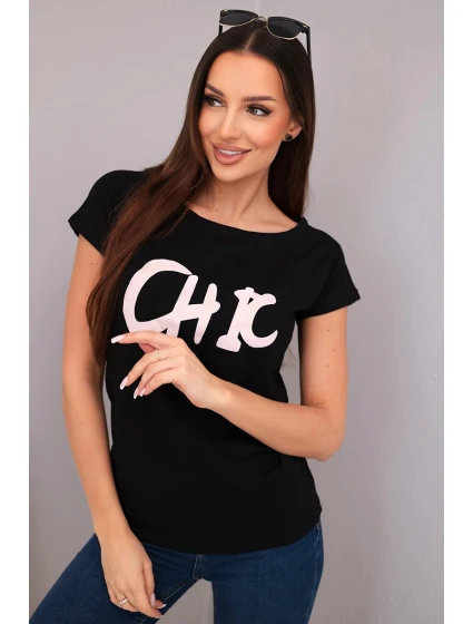 Dámska bavlnená blúzka s potlačou CHIC čierna
