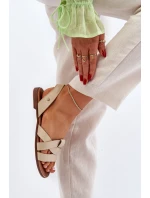 Zazoo 40185 Wygodne Skórzane Wsuwane Sandały Beżowe