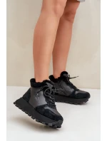Skórzane Sneakersy Trapery Damskie Z Futerkiem Na Platformie Big Star OO274A329 Czarne Skórzane Sneakersy Trapery Damskie Z Futerkiem Na Platformie Big Star OO274A329 Czarne
