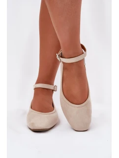 Eko Zamszowe Baleriny Z Paskiem I Klamrą Beżowe Deomira