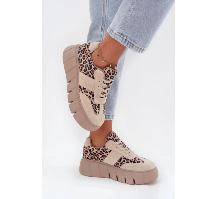 Semišové zateplené dámské tenisky na masivní platformě  béžové model 21707642 - VINCEZA
