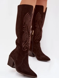 Semišové Kožené Kozačky Na Podpatku  Čokoládové model 22031643 - Zazoo