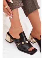 Kožené sandály na podpatku s ozdobnou páskou D&A model 22031966 Černé - S.Barski