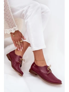 Dámske elegantné kožené šnurovacie topánky Zazoo - bordová