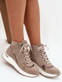 Dámske športové členkové topánky na platforme z prírodného semišu Zazoo - béžové