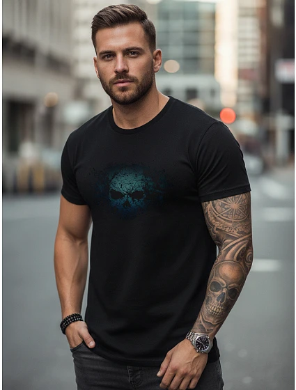 Tshirt męski z nadrukiem czarny model 22136438 - FashionStreet