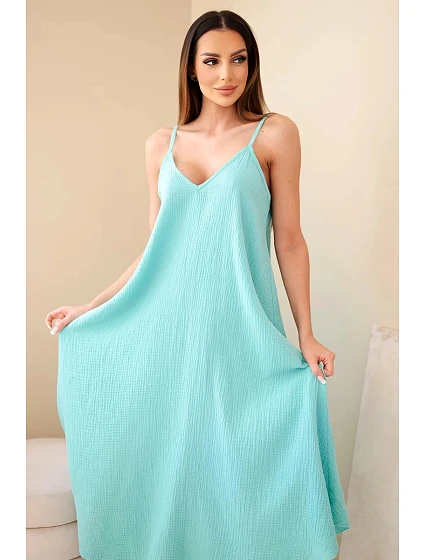 Mušelínové šaty bez ramienok mätová