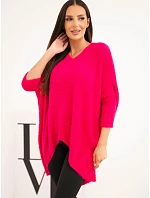 Dámský svetr Plus Size s výstřihem do V fuchsiový Dámský svetr Plus Size s výstřihem do V fuchsiový