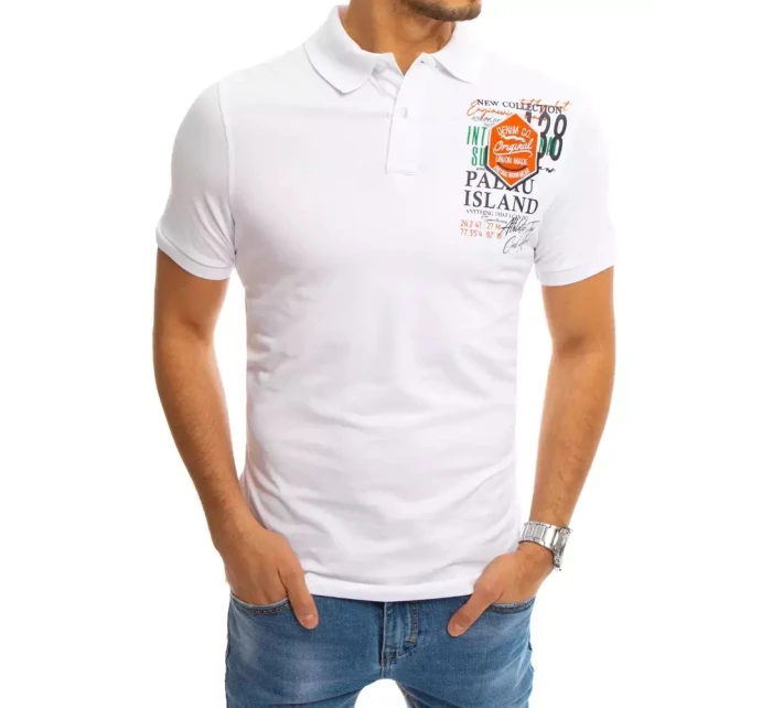 FashionStreet biele polo tričko s potlačou PX0370 FashionStreet biele polo tričko s potlačou PX0370